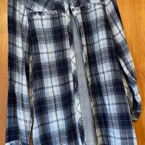 J Jill  Denim Blue Plaid Medium Top - 100% Cotton